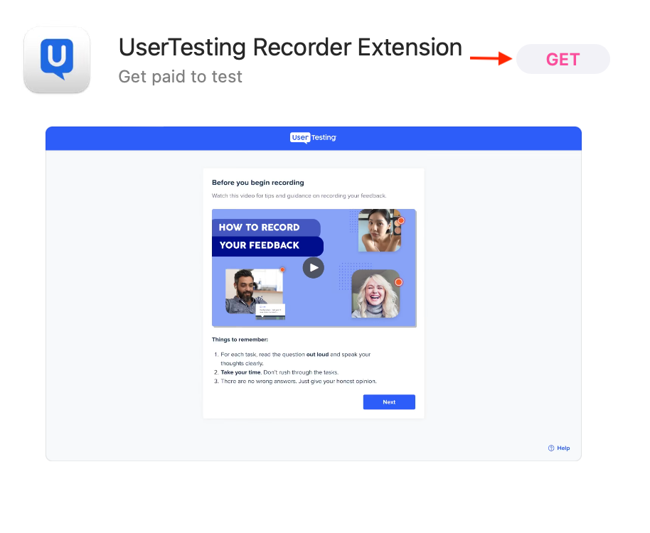 A_screenshot_of_the_UserTesting_Recorder_Extension_App_Store_listing_with_a_red_arrow_pointing_to_the_Get_button.png